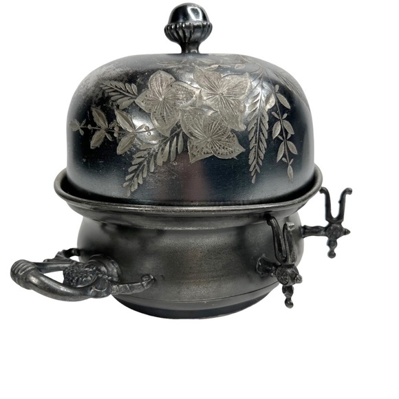 Antique Silver Metal MFG Co Silver Plate Dome Butter Warmer - Picture 2 of 11